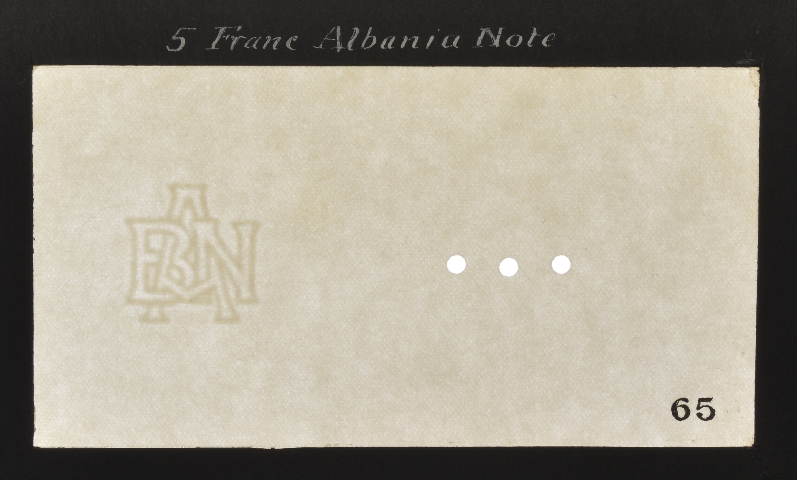 National Bank of Albania, three sets of watermarked paper for 5, 20 and 100 Franka Ari, ND (... - Image 3 of 3