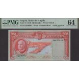 Banco de Angola, 500 Escudos, 10 June 1970, serial number 2Azb 00001, in PMG holder 64, choi...