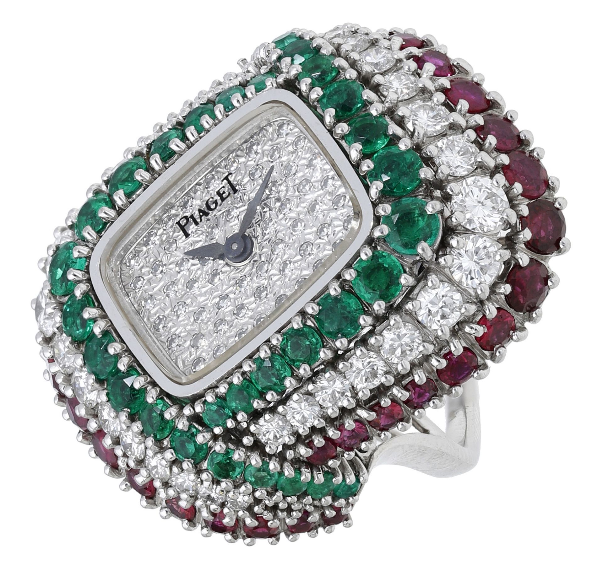 Piaget. A lady's white gold, emerald, ruby and diamond-set ring watch, ref. 3657, circa 1976... - Bild 4 aus 10
