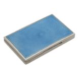 A silver and turquoise enamel box, of rectangular form, the hinged lid decorated with pale b...