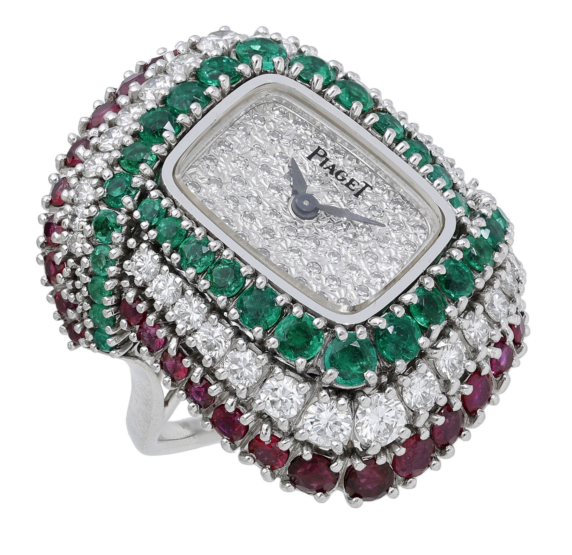 Piaget. A lady's white gold, emerald, ruby and diamond-set ring watch, ref. 3657, circa 1976... - Bild 3 aus 10