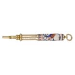 A gold and enamelled propelling pencil by Sampson Mordan & Co, the outer sleeve enamelled wi...