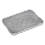 A Victoria silver visiting card case, engraved with stylised foliage and strapwork reserves,...