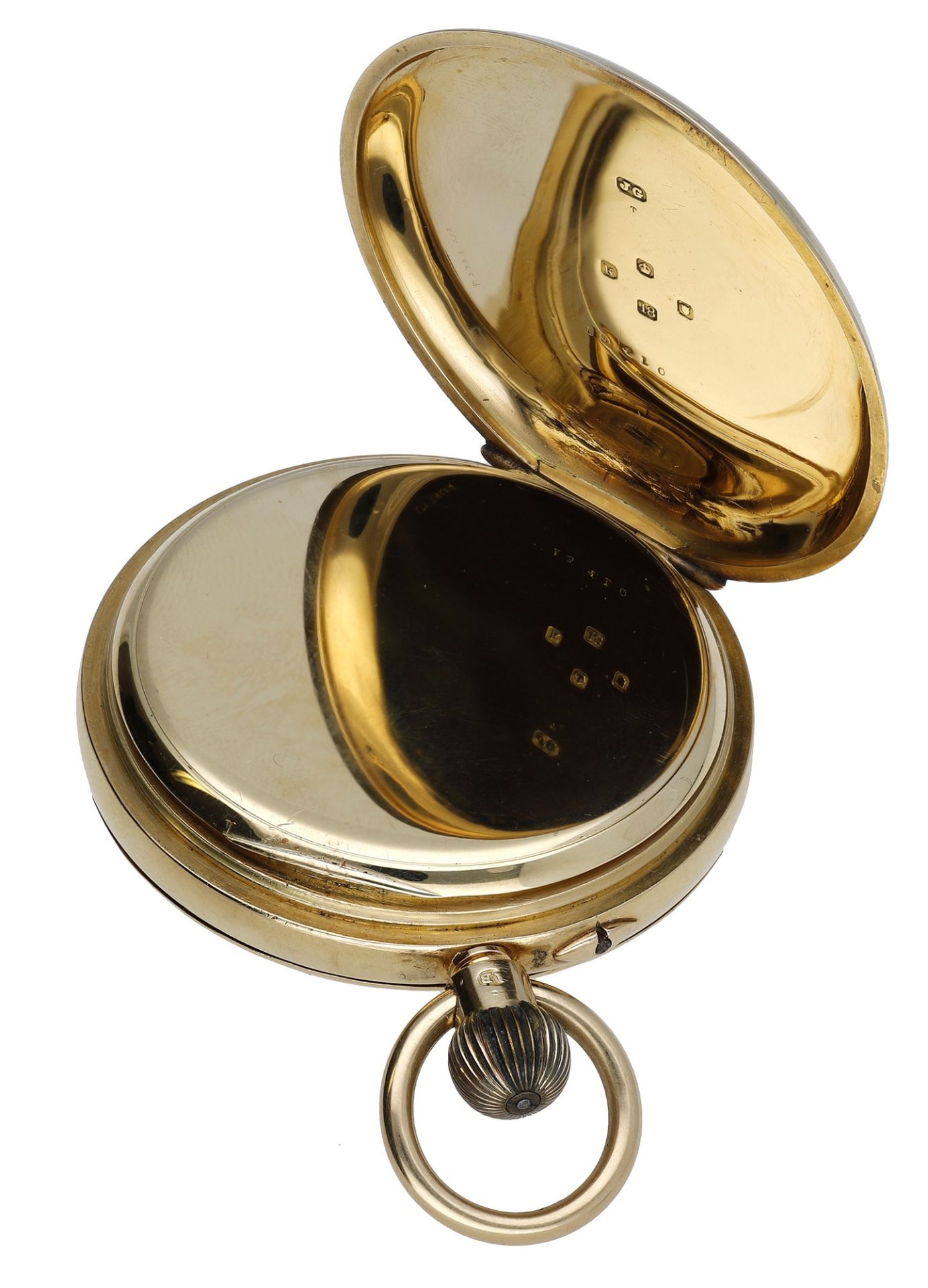 English. A gold half-hunting cased 52 1/2 minute karrusel keyless watch, No. 13410, 1905. M... - Bild 4 aus 5
