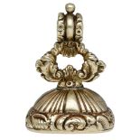An early 19th century armorial fob seal, the cushion-shaped hardstone engraved with a coat o...