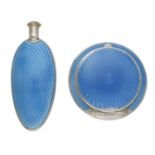 An early 20th century matched Austrian silver and enamel scent flask and compact, the silver...