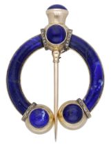 A mid to late 19th century Russian sodalite brooch, the penannular brooch with rose-cut diam...