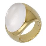 An agate ring by Pomellato, the broad tapering ring diagonally-set with an oval agate caboch...