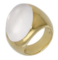 An agate ring by Pomellato, the broad tapering ring diagonally-set with an oval agate caboch...