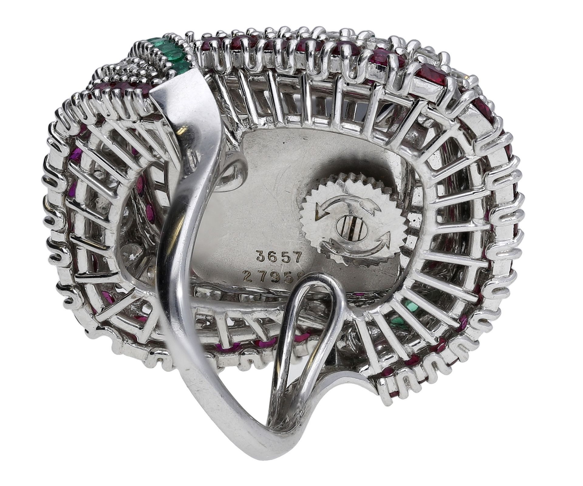 Piaget. A lady's white gold, emerald, ruby and diamond-set ring watch, ref. 3657, circa 1976... - Bild 5 aus 10