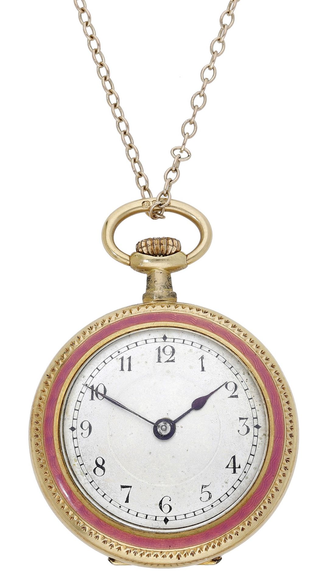 Swiss. A lady's gold, pink enamel and diamond-set keyless watch, circa 1910. Movement: leve... - Bild 2 aus 3