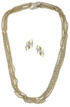 A diamond necklace and earring suite, the necklace formed of five rows of fancy-link chain,...