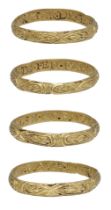 A late 16th/early 17th century gold posy ring, the D-shaped band inscribed to the interior i...