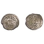 Early Anglo-Saxon Period, Sceatta, Secondary series J, type 37, two heads vis-Ã -vis, cross a...