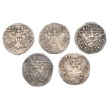 Edward I (1272-1307), Second coinage, Pennies (5), all class Ib, pellet before edwr, Dublin,...