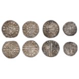 Edward I, Pennies (3), class 1c, London, reversed n, 1.37g/3h (S 1382); class 9b, Bristol, s...