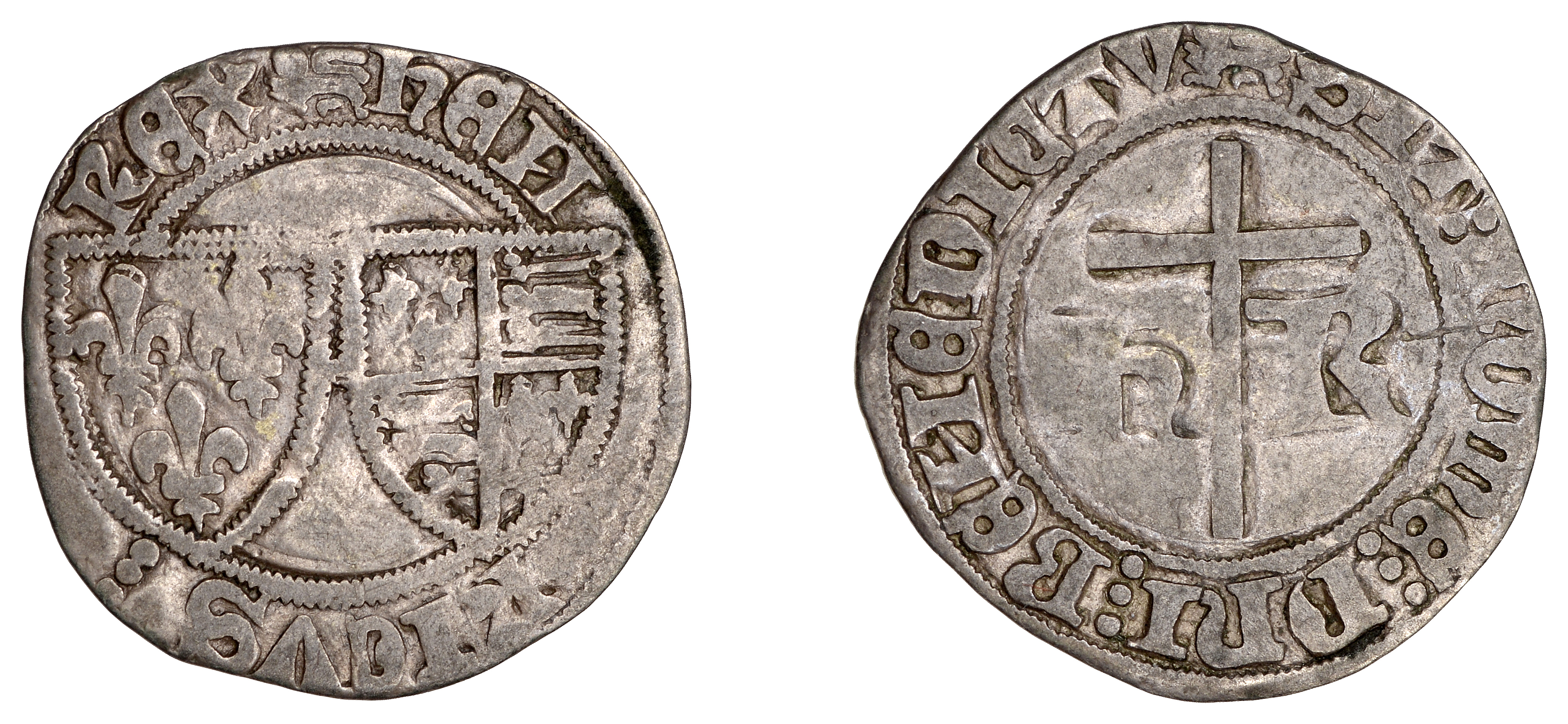 Anglo-Gallic, Henry VI, Petit Blanc aux Ã©cus, Rouen, triple pellet stop after henricvs, 1.37...