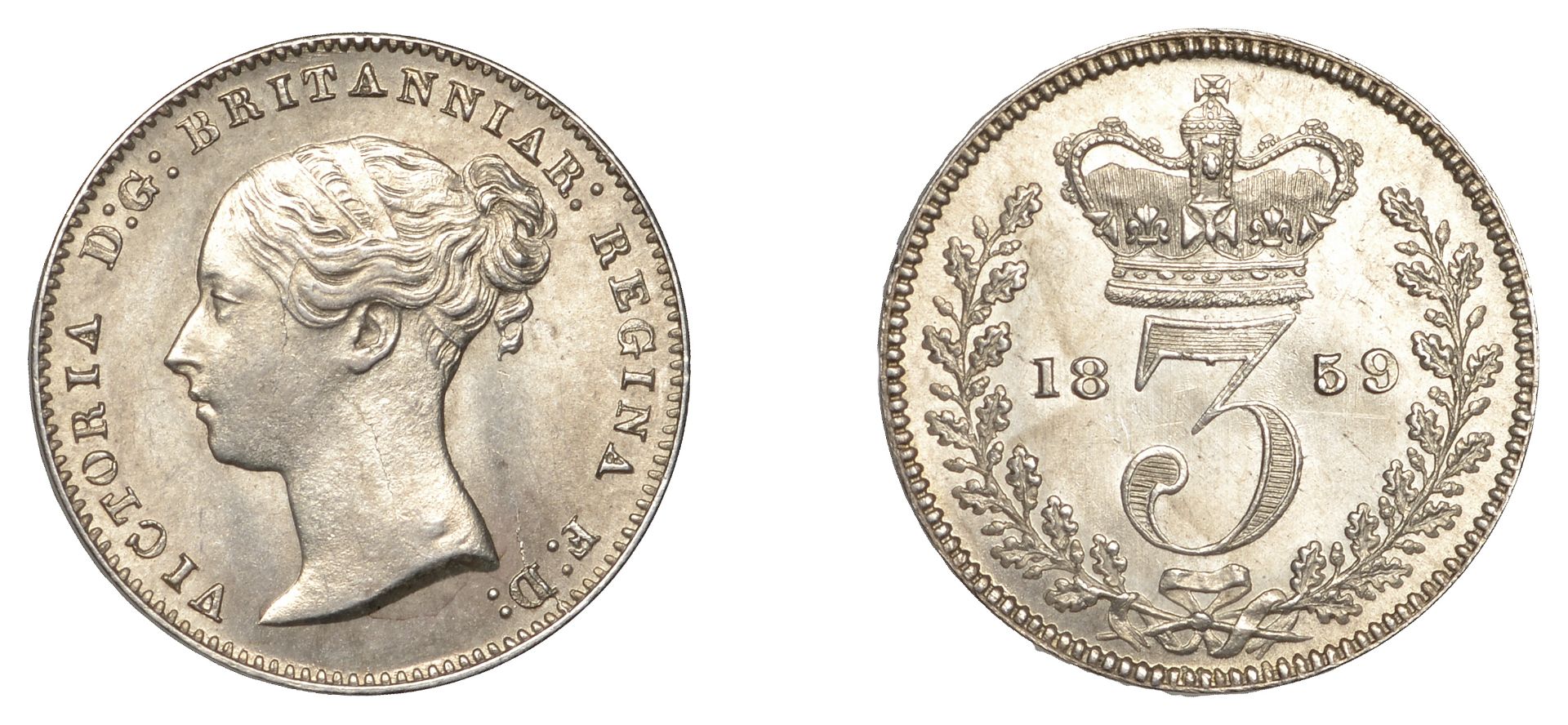 Victoria (1837-1901), Threepence, 1859 (ESC 3394; S 3914). About mint state Â£160-Â£200