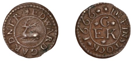 Finstock, Edward Gardner, Farthing, 1666, 0.74g/6h (M 92; N 3641b, this piece; BW. 88). Abou...