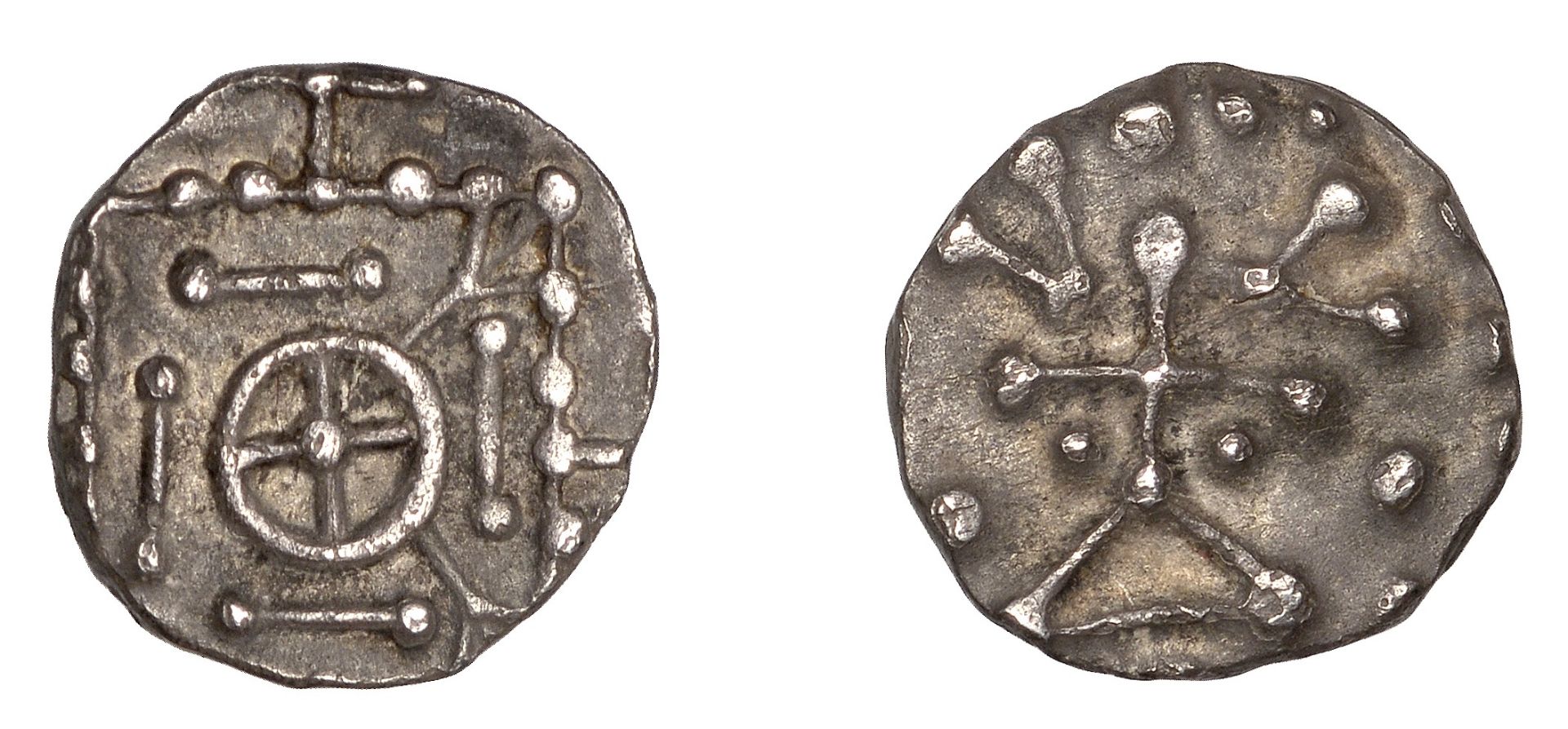 Early Anglo-Saxon Period, Sceatta, Continental series D, type 8 related, cross in circle wit...