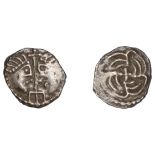 Early Anglo-Saxon Period, Sceatta, Secondary series J, type 37, two heads vis-Ã -vis, cross a...