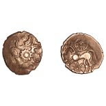 British Iron Age, BELGAE, Uninscribed series, Quarter-Stater, Danebury Scrolls type, scroll-...