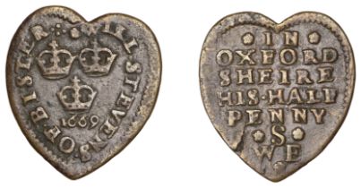 Bicester, Will Stevens, heart-shaped Halfpenny, 1669, 1.88g/12h (M 40; N 3595; BW. 43). Good...