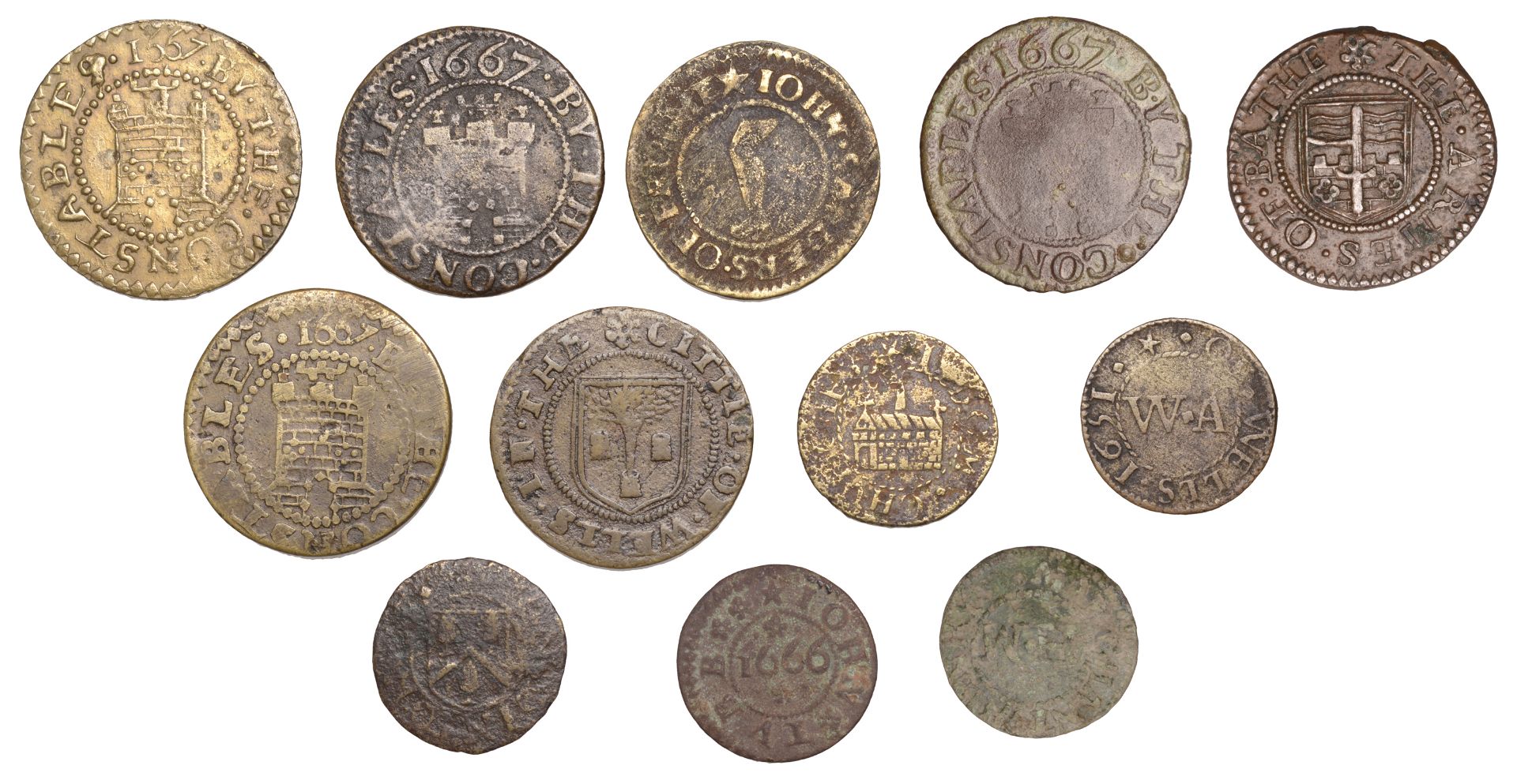 SOMERSET, Bath, City Farthing, 1670, 2.66g/12h (N 3951; BW. 6); Bridgwater, John Linton, Far...