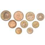 George VI (1936-1952), Proof set, 1950, Halfcrown to Farthing [9]. About as struck; in origi...