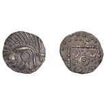 Early Anglo-Saxon Period, Sceatta, Continental series E, variety L, plumed bird-like figure,...