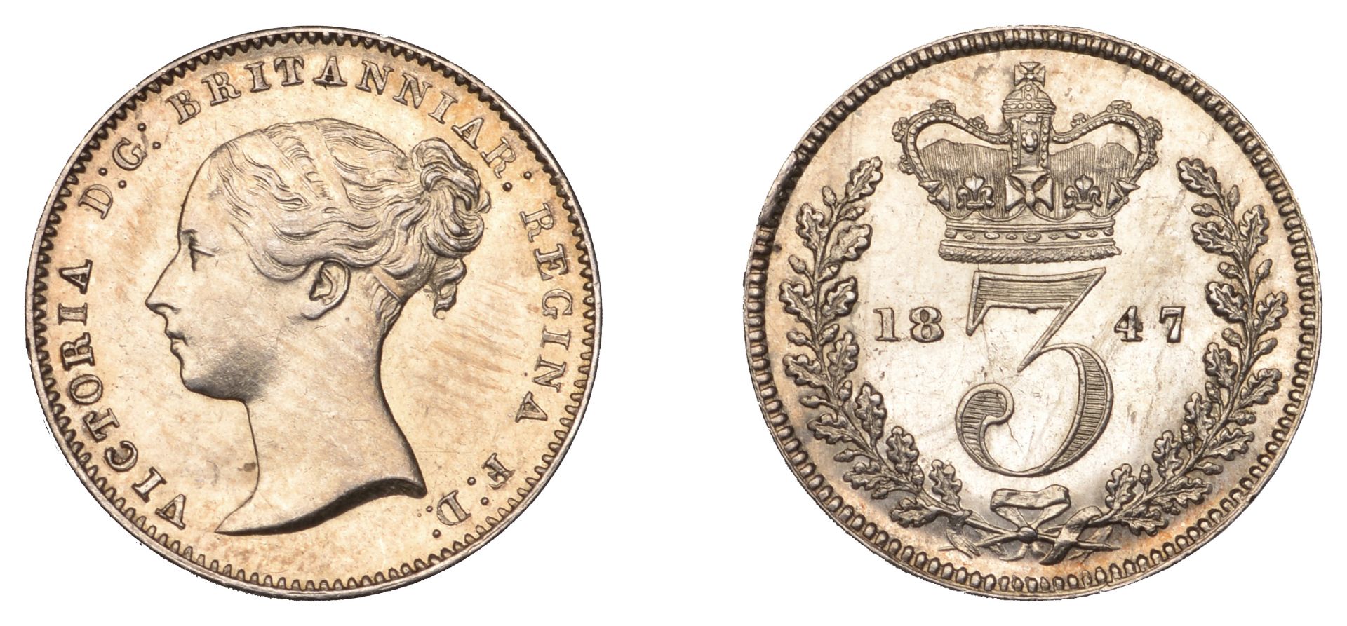 Victoria (1837-1901), Threepence, 1847 (ESC 3374; S 3914). Sometime wiped with resultant lig...