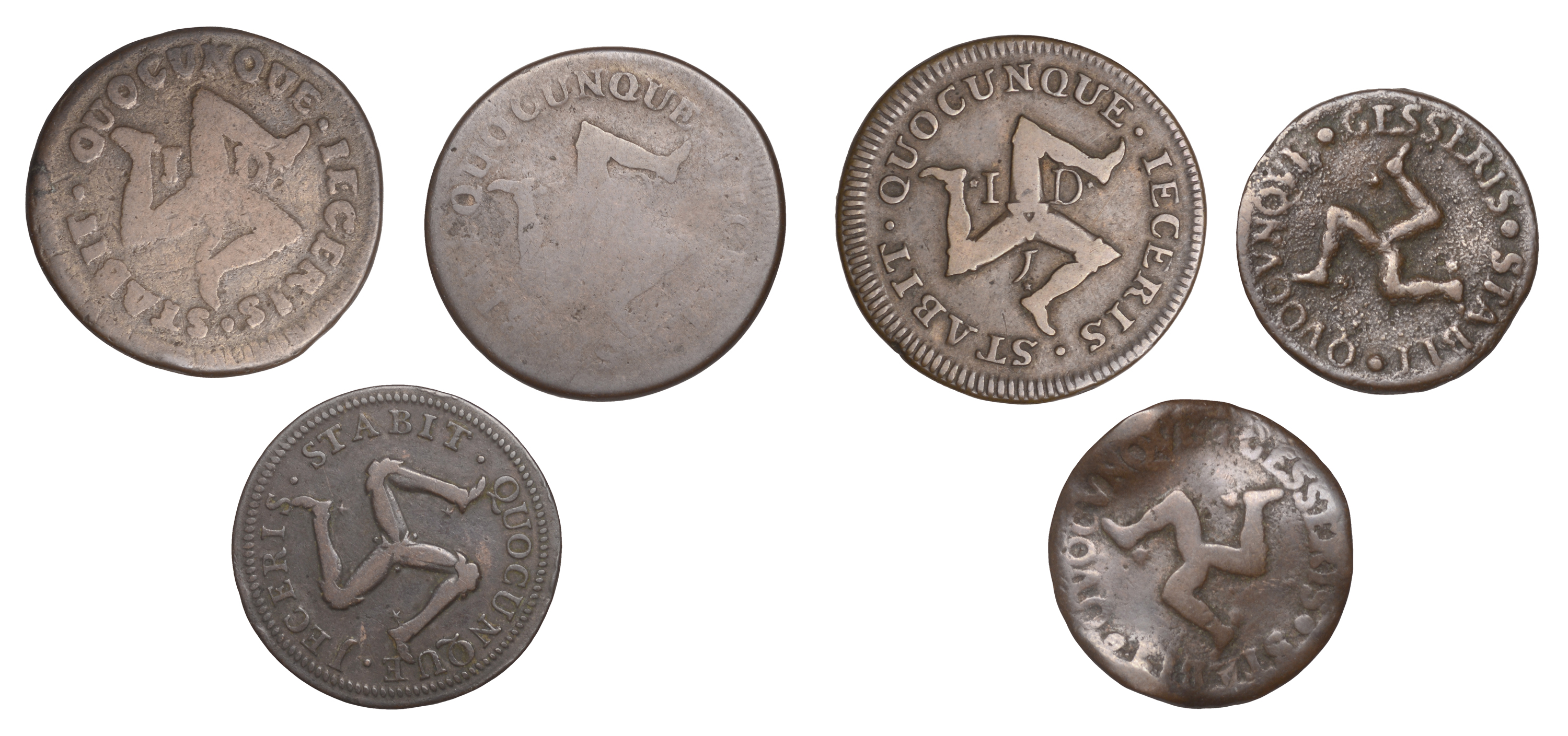 Isle of Man, James Stanley, First issue, Halfpenny, 1709 (S 7402); Second issue, Pennies (2)...