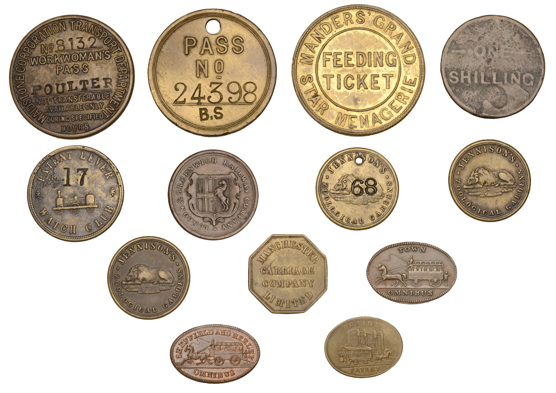 Miscellaneous Tokens and Checks, Tokens, tickets, etc, related to transport and animals (13)...