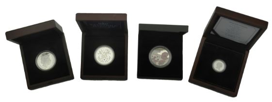 Guernsey, Elizabeth II, silver Proof Five Pounds (2), 2017, 2019; platinum Proof One Pound,...