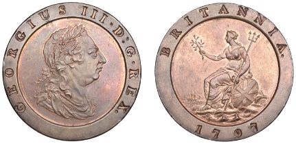 George III (1760-1820), Soho Mint, Birmingham, Proof Twopence, 1797 (early Soho), in copper,...