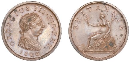 George III (1760-1820), Soho Mint, Birmingham, Proof Penny, 1806 (late Soho), in copper, dra...