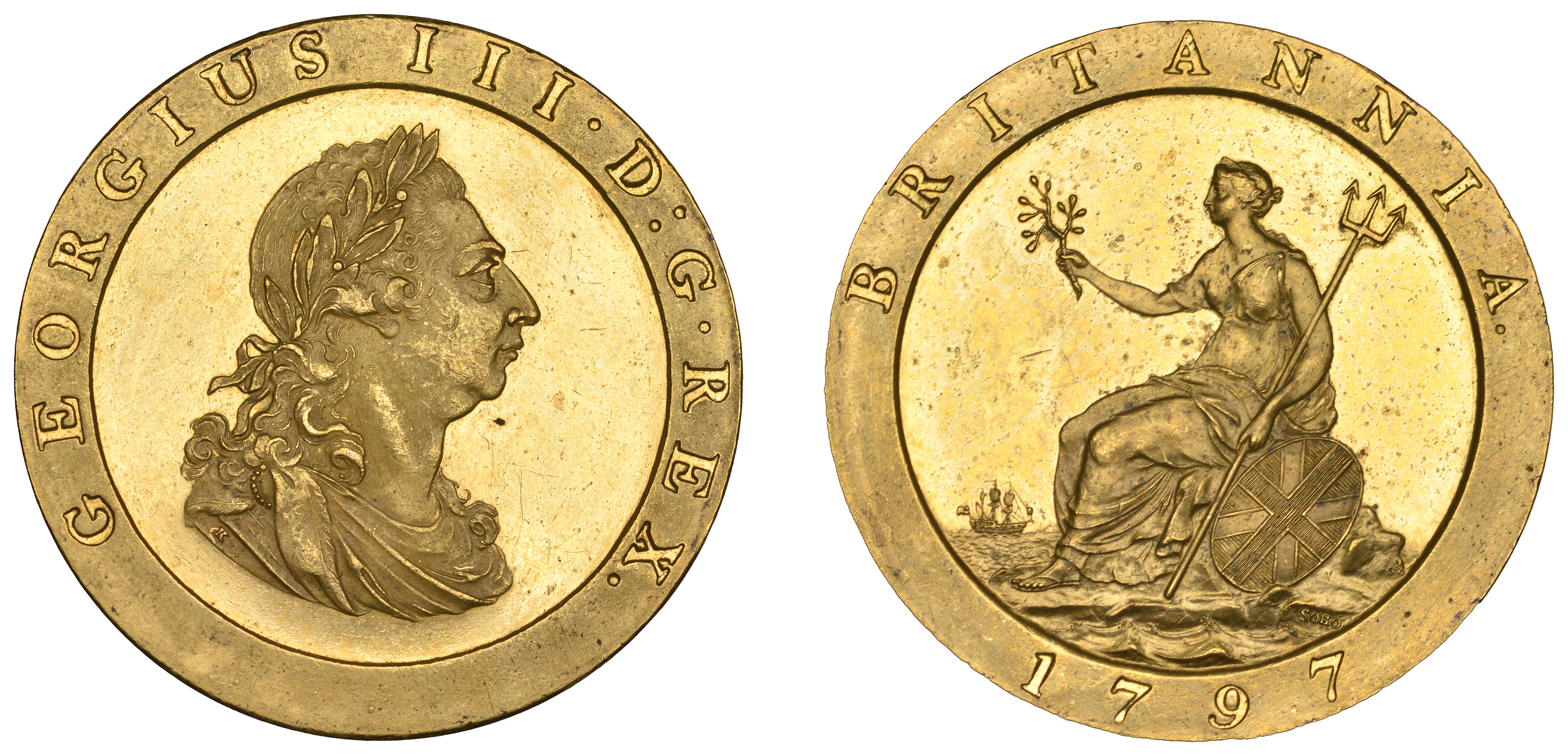 George III (1760-1820), Soho Mint, Birmingham, Proof Penny, 1797 (late Soho), in gilt-copper...