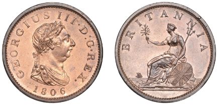 George III (1760-1820), Soho Mint, Birmingham, Penny, 1806, draped bust right with wreath of...