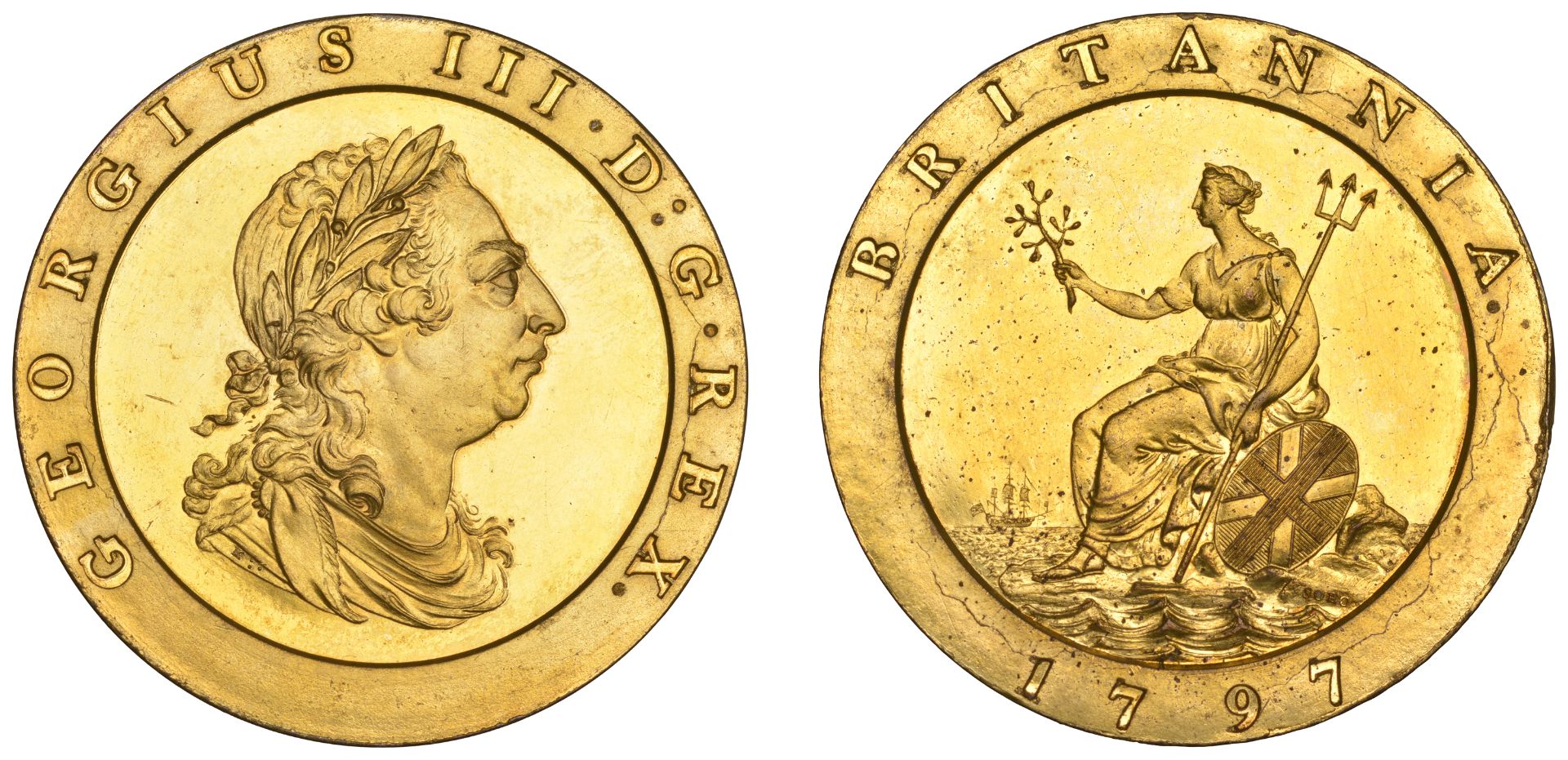 George III (1760-1820), Soho Mint, Birmingham, Proof Twopence, 1797 (late Soho), in gilt-cop...