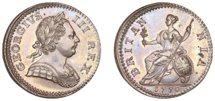 George III (1760-1820), Tower Mint, London, Proof Halfpenny, 1770, in copper, laureate bust...
