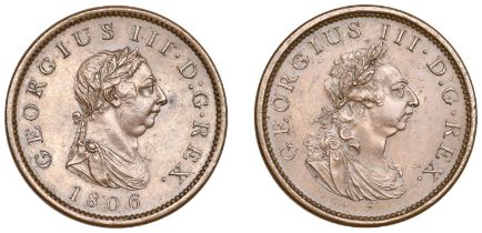 George III (1760-1820), Soho Mint, Birmingham, Mule Penny, 1806 (late Soho), in copper, drap...