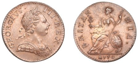 George III (1760-1820), Tower Mint, London, Halfpenny, 1770, laureate bust right, rev. Brita...