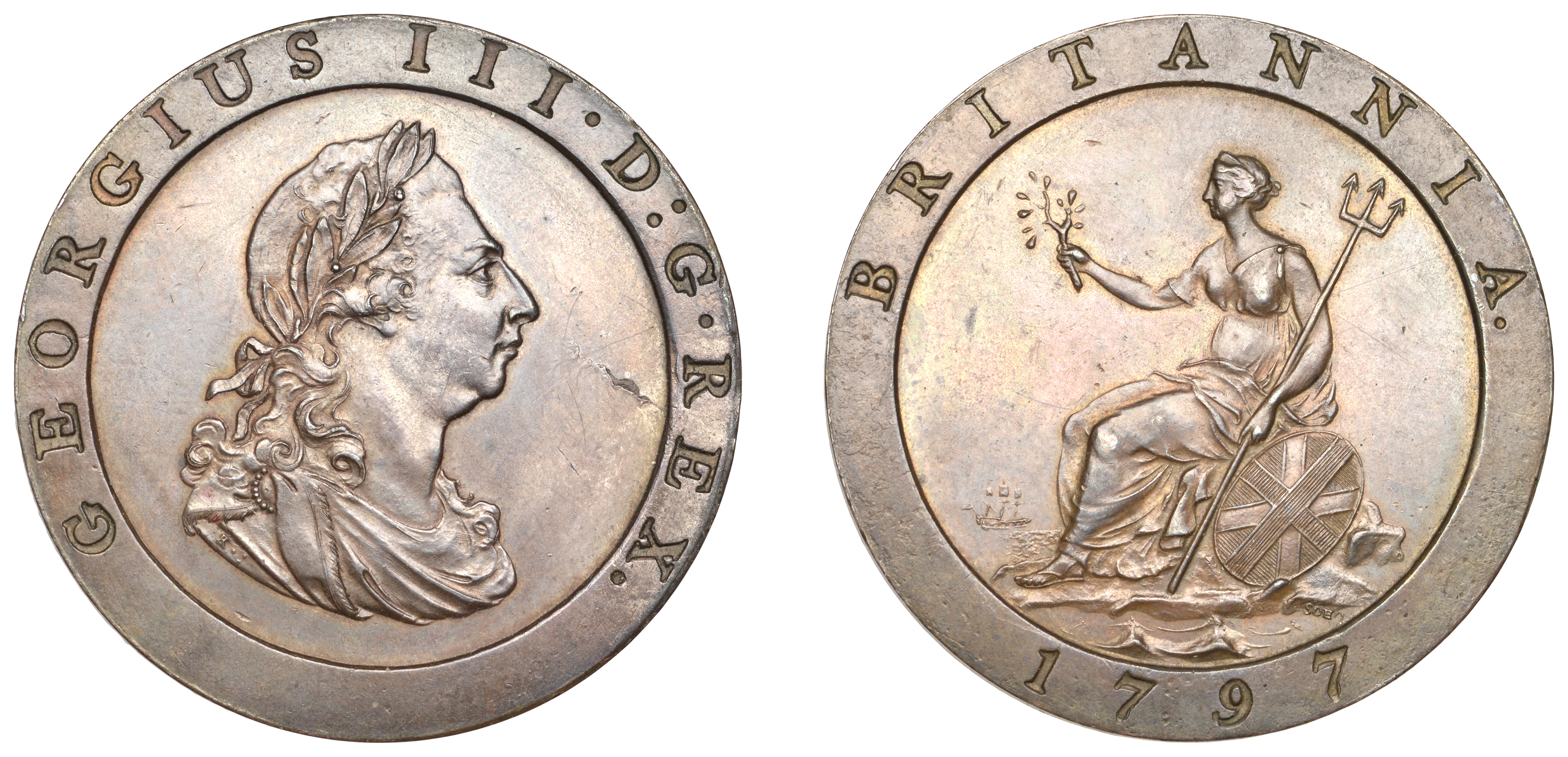 George III (1760-1820), Soho Mint, Birmingham, Proof Penny, 1797 (late Soho), in copper, obv...