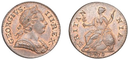 George III (1760-1820), Tower Mint, London, Halfpenny, 1772, laureate bust right, rev. type...