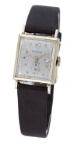 Perfine Watch Inc, Geneva, A gold rectangular wristwatch, circa 1940. Movement: manual wind...
