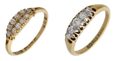 Two late 19th century diamond rings, each set with old brilliant-cut diamonds, mounted in go...