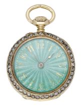 Le Roy & Fils. A lady's gold, enamel and diamond-set keyless watch, circa 1890. Movement: l...
