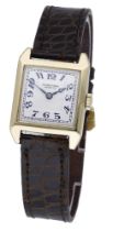 International Watch Co. A gold rectangular wristwatch, circa 1924. Movement: jewelled, manu...