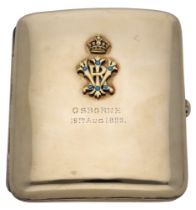 A Royal Presentation 9ct gold cigarette case by Sampson Mordan & Co, of bowed rectangular fo...
