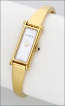 Gucci. A lady's gold plated rectangular bracelet watch, Ref. 1500L, circa 1990. Movement: q...